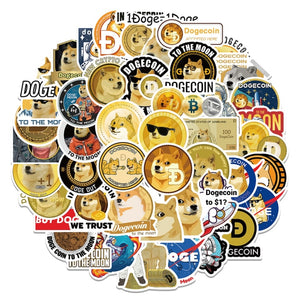 50PCS Bitcoin & Dogecoin Stickers Pack Virtual Currency Graffiti Decal Sticker For  Laptop Notebook Guitar Stationery Pegatina