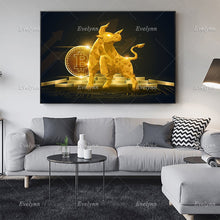 Bitcoin Bull Crypto Currency Wall Art Gift Oil Painting Poster And Print On Canvas Modular Picture For Living Room Floating Fram