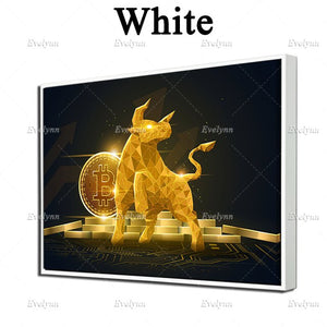 Bitcoin Bull Crypto Currency Wall Art Gift Oil Painting Poster And Print On Canvas Modular Picture For Living Room Floating Fram