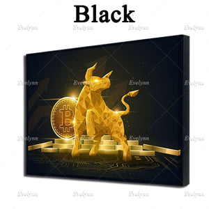 Bitcoin Bull Crypto Currency Wall Art Gift Oil Painting Poster And Print On Canvas Modular Picture For Living Room Floating Fram