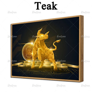 Bitcoin Bull Crypto Currency Wall Art Gift Oil Painting Poster And Print On Canvas Modular Picture For Living Room Floating Fram