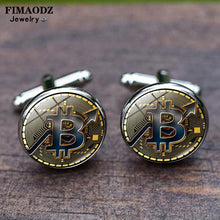 FIMAODZ Bitcoin Cufflinks for Men Bit Coin Glass Round Exquisite High Quality Cuff Links Buttons Gifts