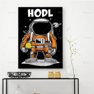 Nordic Abstract Hodl Crypto Astronaut Bitcoin Painting PostersAnd Prints On Canvas Wall Art Pictures For Living Room Home Decor