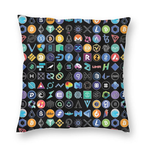 Soft Crypto Coins Altcoin Blockchain Logo Throw Pillow Case Decoration Bitcoin Ethereum Cushion Cover 45x45 Pillowcover for Sofa