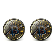 FIMAODZ Bitcoin Cufflinks for Men Bit Coin Glass Round Exquisite High Quality Cuff Links Buttons Gifts