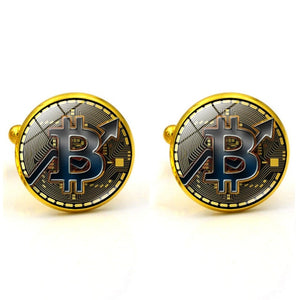 FIMAODZ Bitcoin Cufflinks for Men Bit Coin Glass Round Exquisite High Quality Cuff Links Buttons Gifts