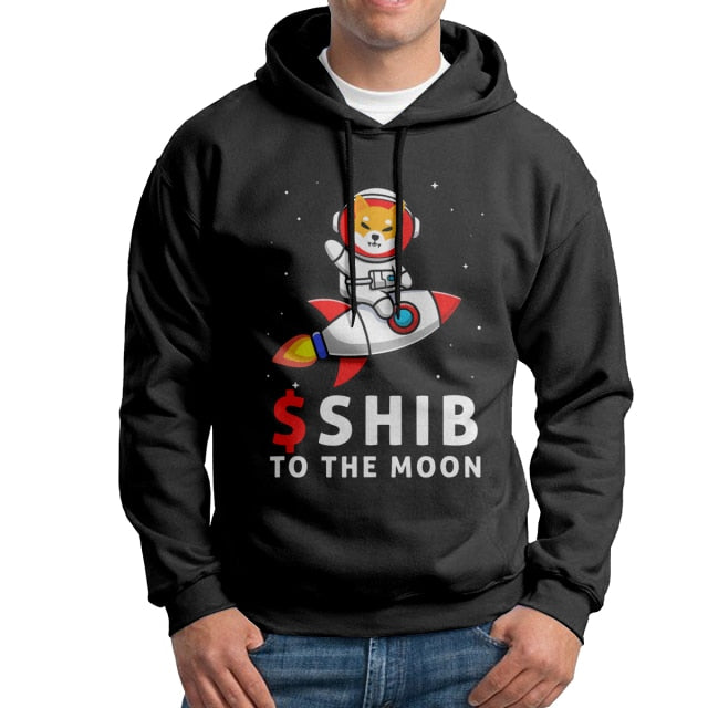 Men's Shib To The Moon Shiba Inu Coin Token Crypto Hoodie Travel 100% Cotton Sweatshirt Cool Hooded Tops